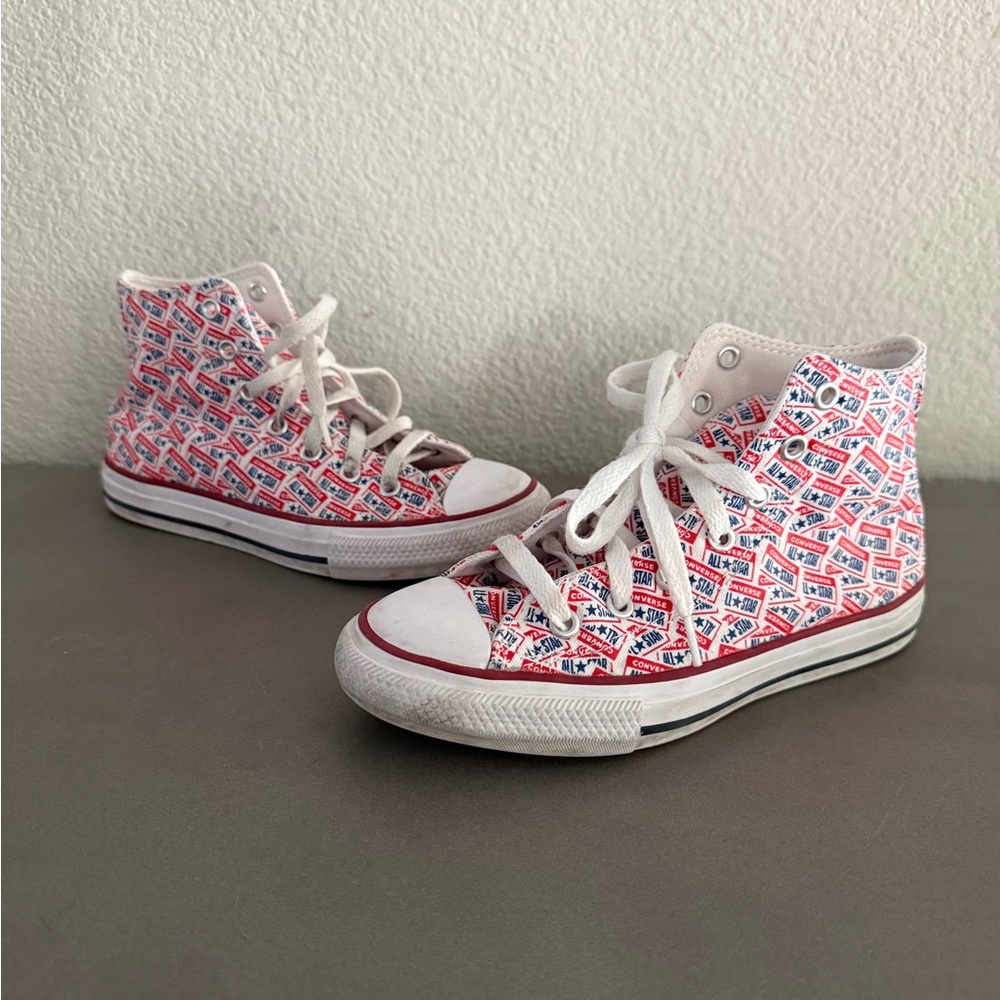 Kids High-Top Sneakers with Red and White Pattern